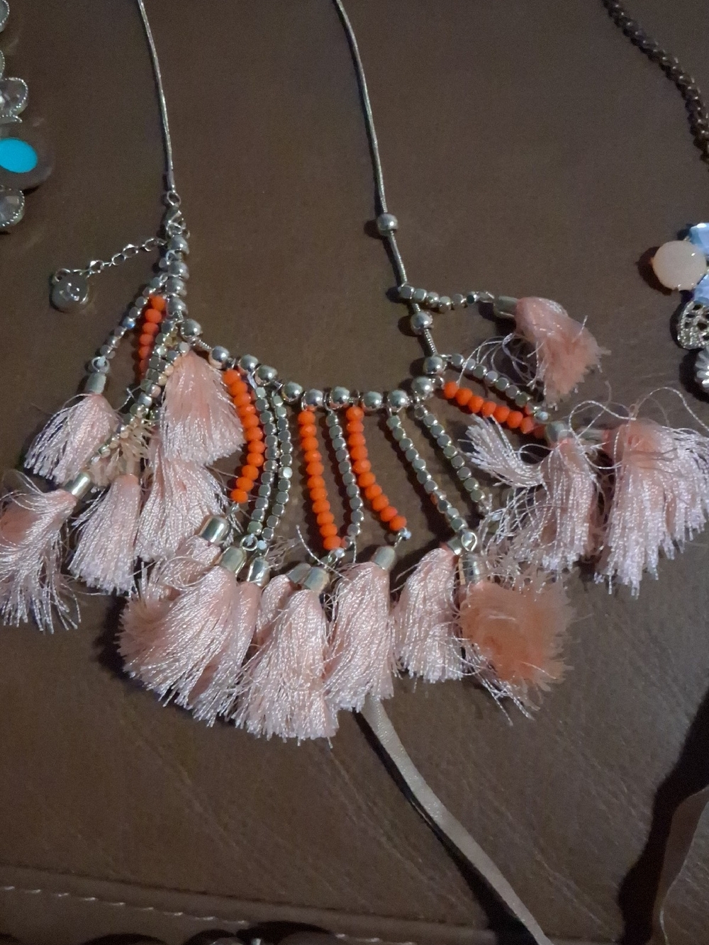 Jones New York Pink Tassel Necklace with Orange Beads